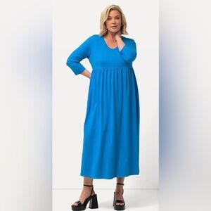 Ulla Popken Cotton Knit V-Neck Empire A-line Pocket Dress Size 28/30 NWT